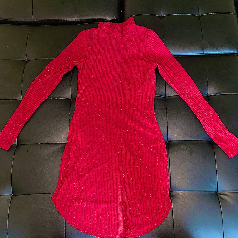 Red Sparkle Turtleneck Bodycon Mini Dress